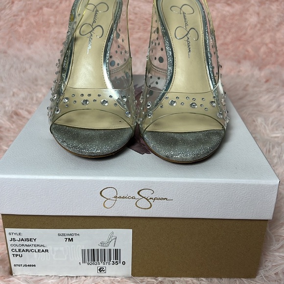 Jessica Simpson Clear/ Silver PVC Rhinestone Cinderella Sandal Size 7M/ 7.5 - Picture 6 of 6